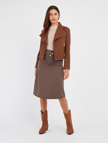 Veste en suédine à poches décoratives zippées - Marron - 8