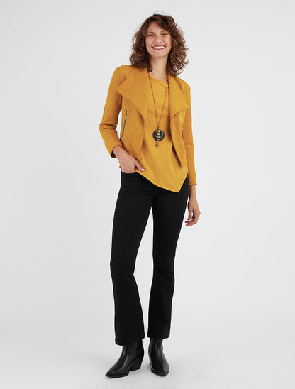 Chaqueta de ante con bolsillos decorativos con cremallera. - Amarillo mostaza