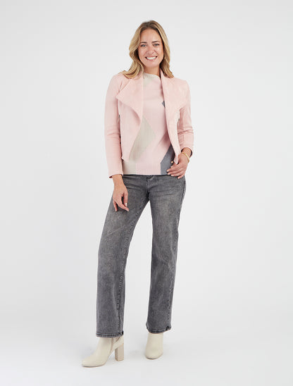 Chaqueta de ante con bolsillos decorativos con cremallera. - Rosa