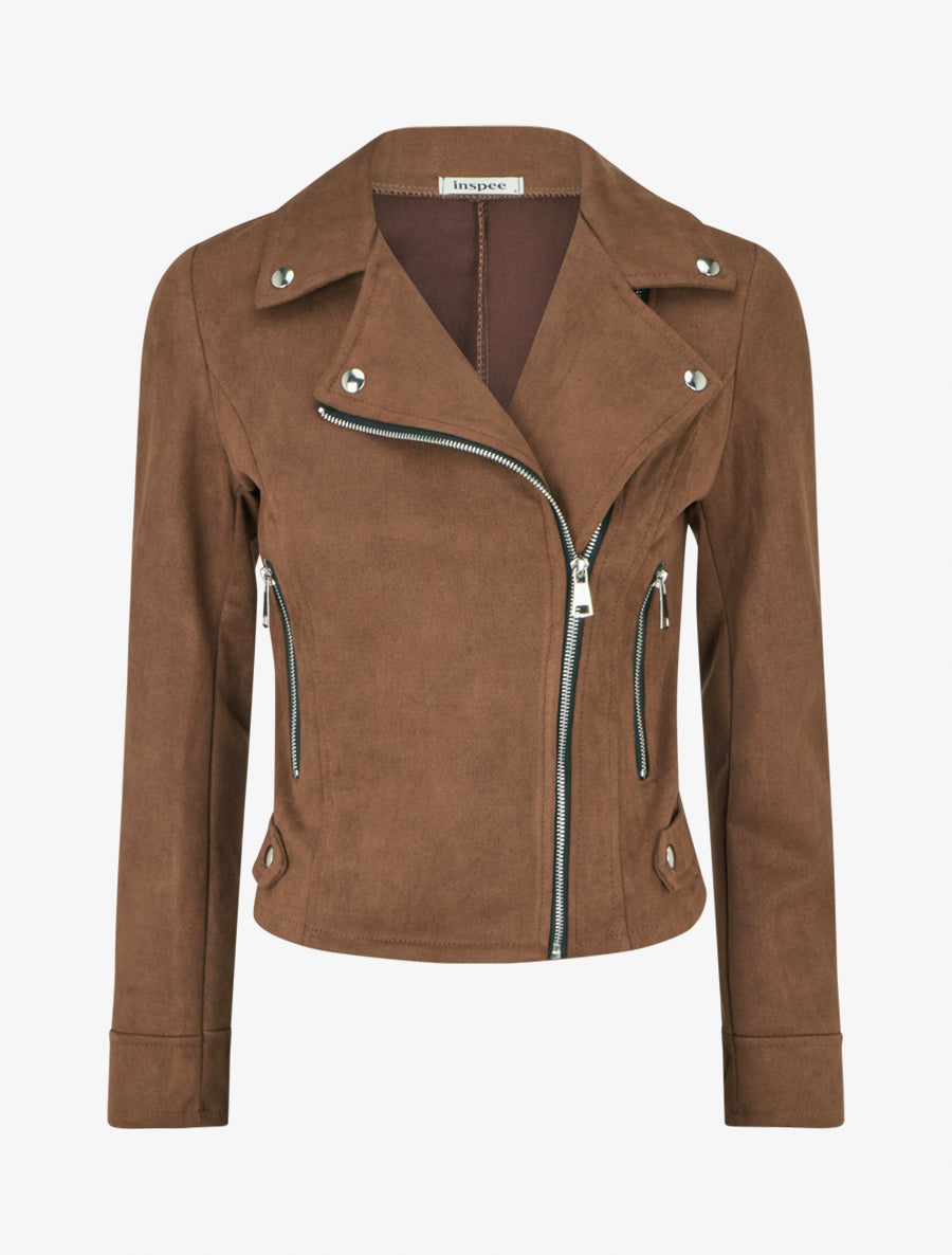 Chaqueta de gamuza con cierre de cremallera - Marrón