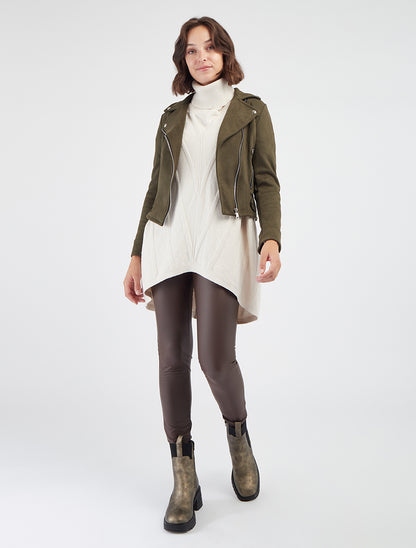 Chaqueta de gamuza con cierre de cremallera - Caqui