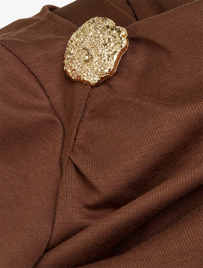 Robe droite à col bateau bijou - Marron - 3