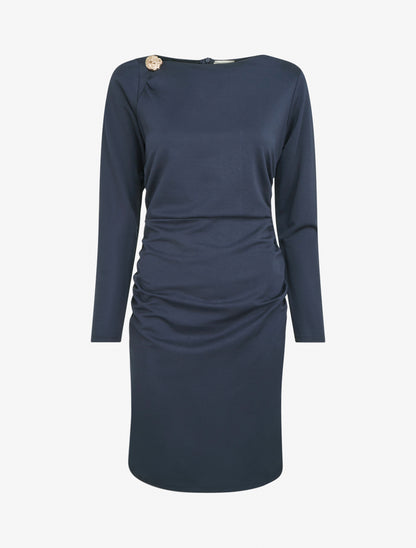 Robe droite à col bateau bijou - Marine - 1