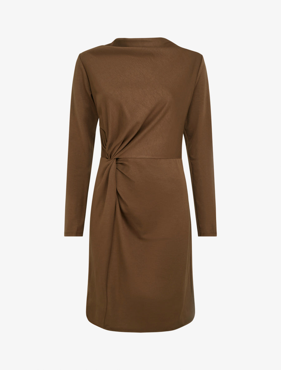 Robe droite effet torsadé à manches longues - Marron - 1
