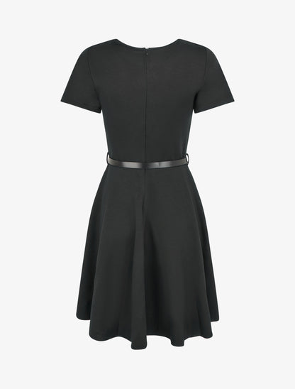 Robe patineuse unie à manches courtes - Noir - 2