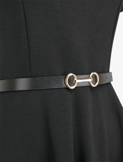 Robe patineuse unie à manches courtes - Noir - 3