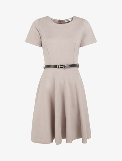 Robe patineuse unie à manches courtes - Taupe clair - 1