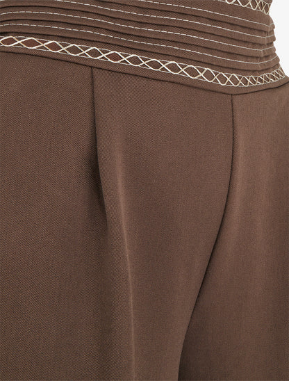 Pantalon ample uni à détail brodé - Marron - 3