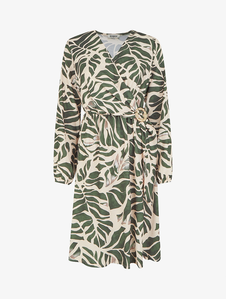 Robe élastiquée à imprimé fantaisie - Kaki - 1