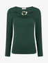 Pull fin à col rond ajouré à boucle - Vert foncé - 1