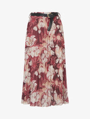 Jupe mi-longue plissée imprimé floral - Prune - 1