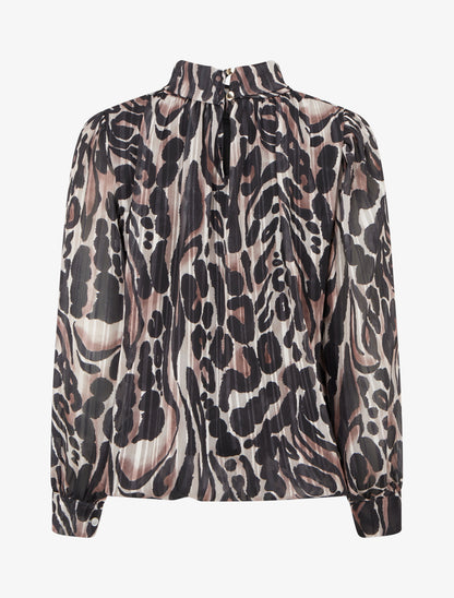 Blouse en voile imprimé léopard - Noir - 2