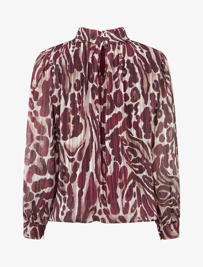 Blouse en voile imprimé léopard - Prune - 2