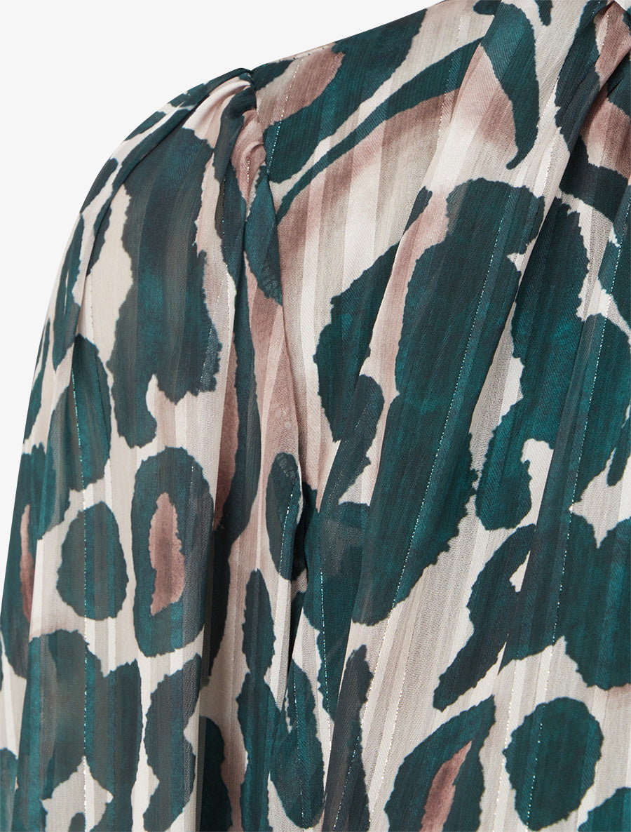 Blouse en voile imprimé léopard - Vert sapin - 3