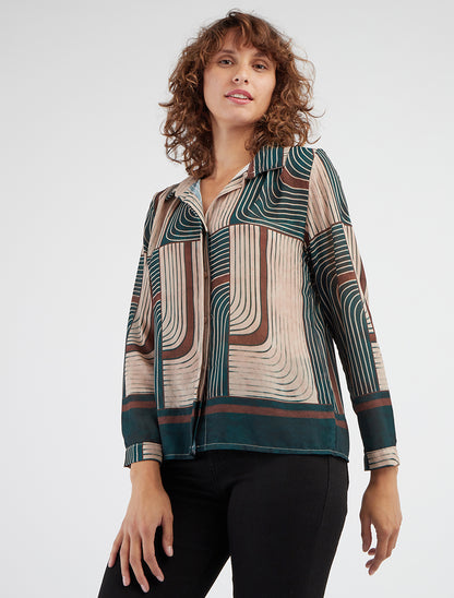 Blusa fluida con estampado gráfico - Verde abeto