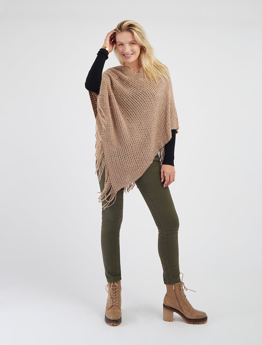 Poncho asymétrique à détail sequins - Beige - 8