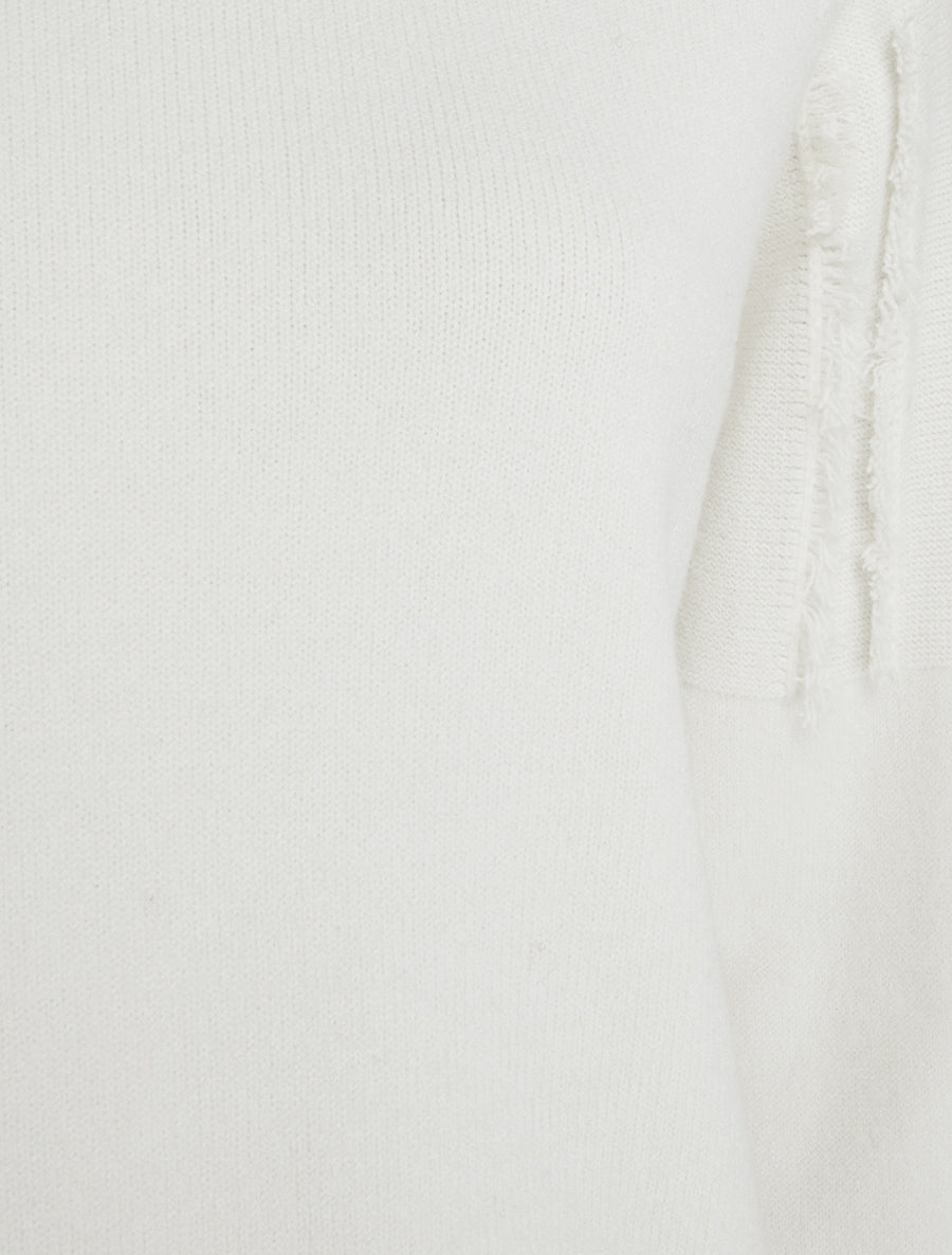 Pull uni à détail effiloché - Écru - 3