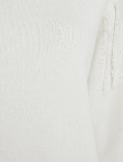 Pull uni à détail effiloché - Écru - 3