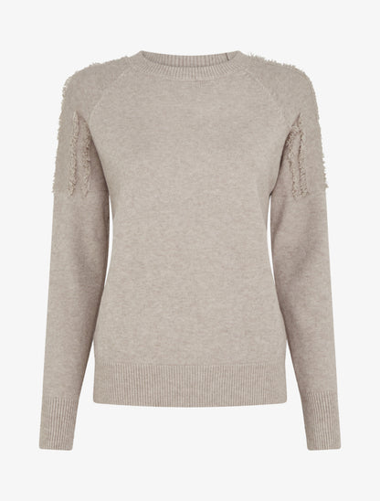 Pull uni à détail effiloché - Taupe - 1