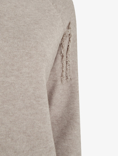 Pull uni à détail effiloché - Taupe - 3