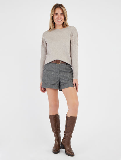 Jersey liso con detalle deshilachado - Topo