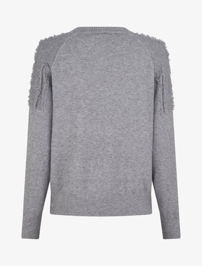 Pull uni à détail effiloché - Gris - 2