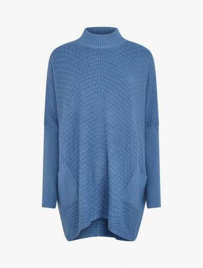 Poncho asymétrique à col montant - Bleu - 1