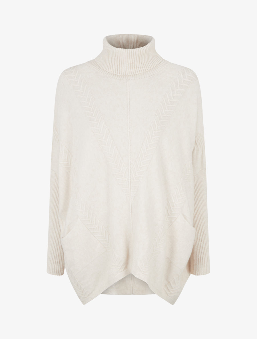 Poncho asymétrique à col roulé - Écru - 1