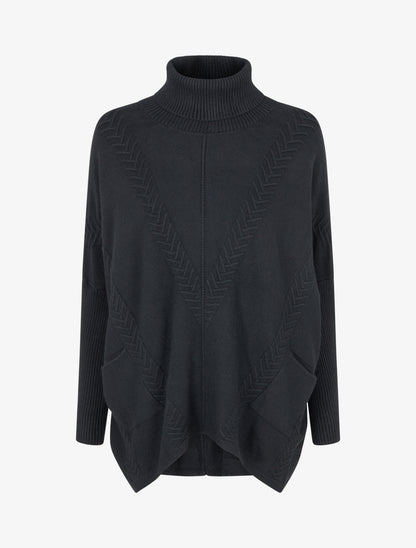 Poncho asymétrique à col roulé - Noir - 1