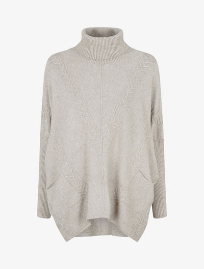 Poncho asymétrique à col roulé - Taupe clair - 1
