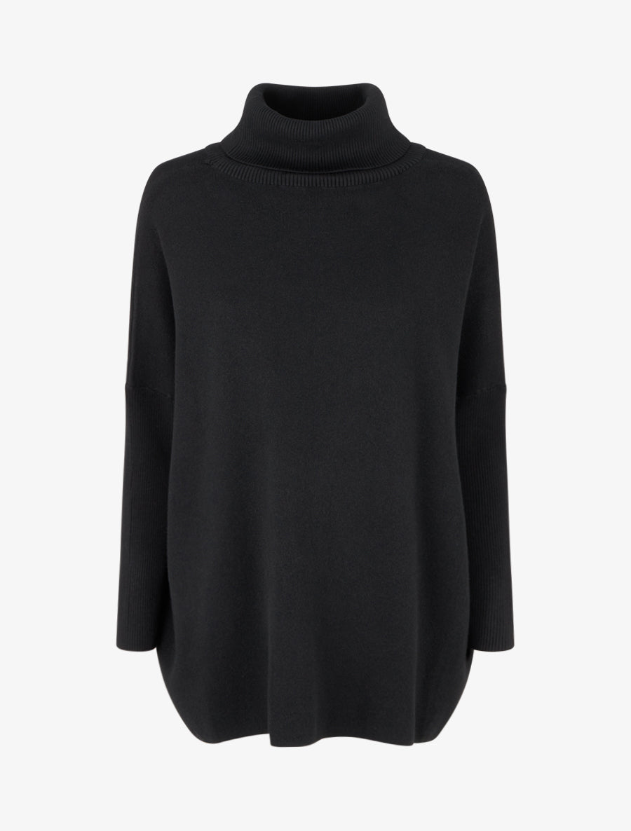 Poncho uni à col roulé - Noir - 1