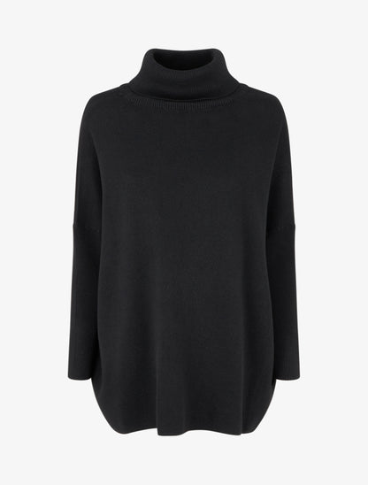 Poncho uni à col roulé - Noir - 1