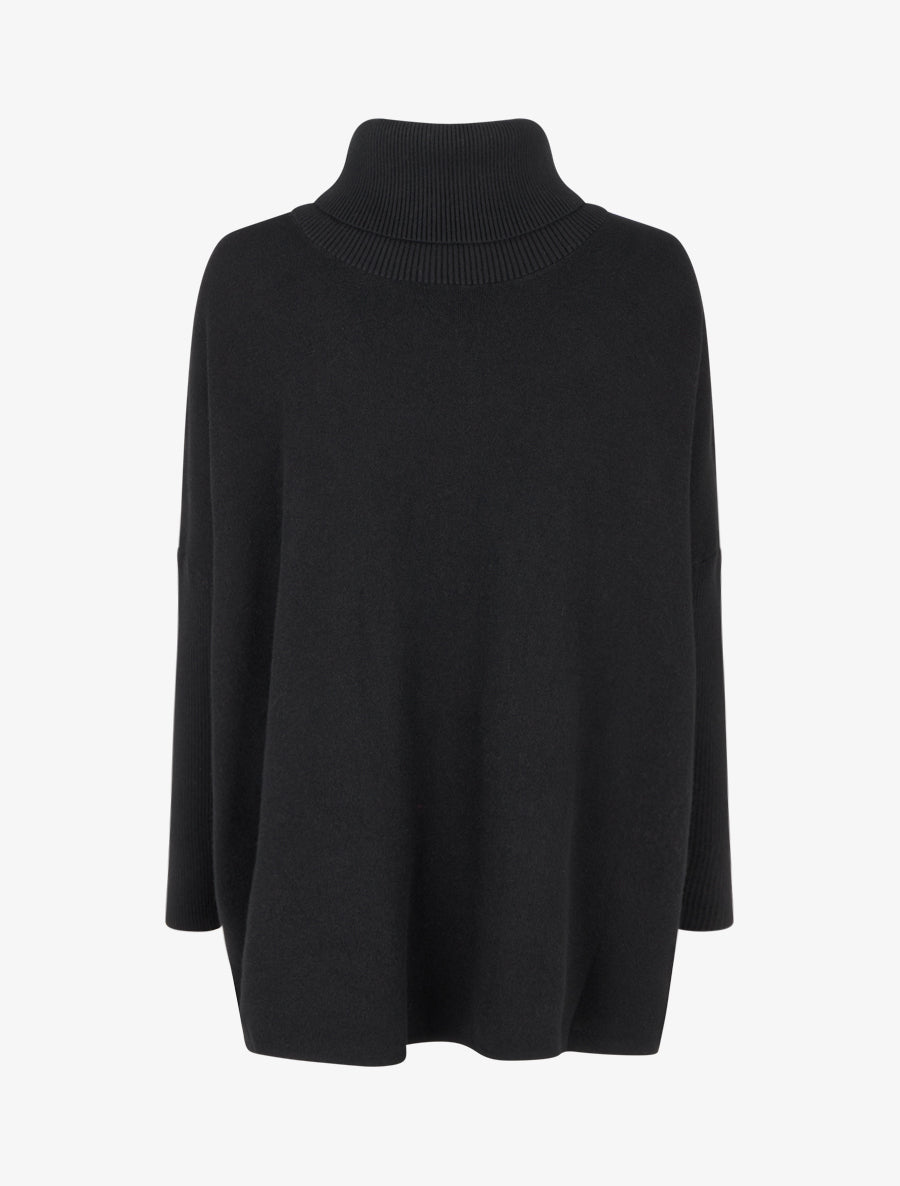 Poncho uni à col roulé - Noir - 2