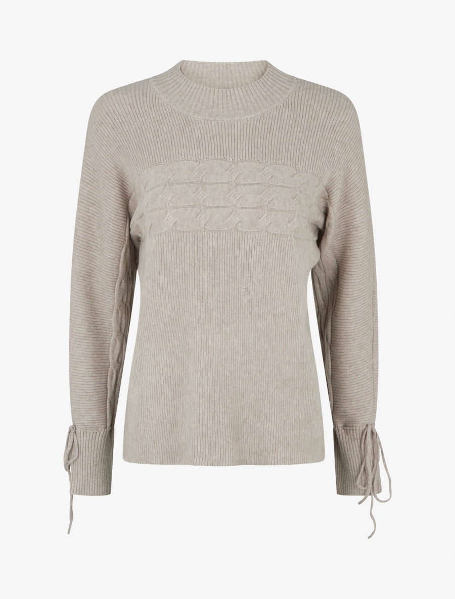 Pull ajusté à col montant et liens aux poignets - Taupe clair - 1