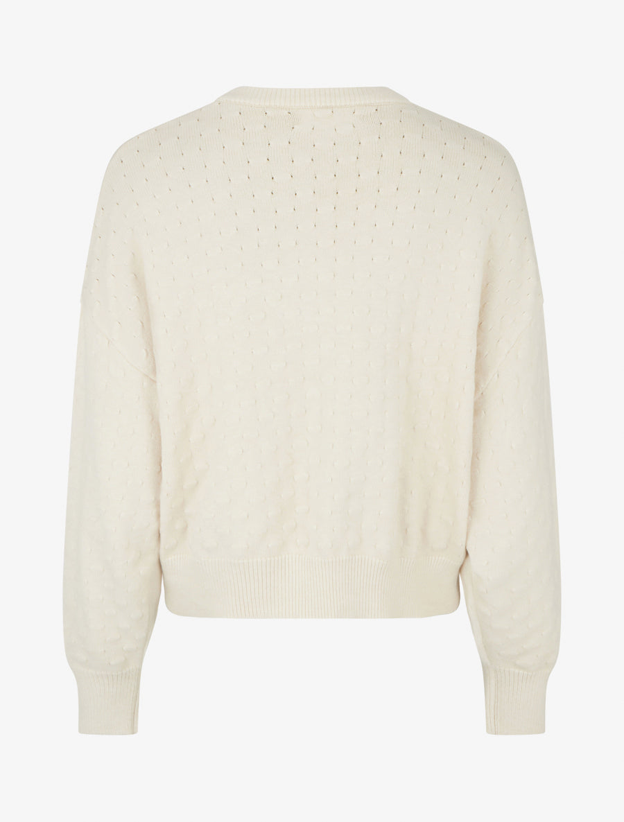 Pull court et ample en maille texturée - Écru - 2