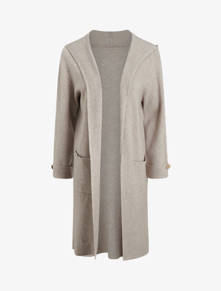 Gilet droit long à capuche - Taupe clair - 1