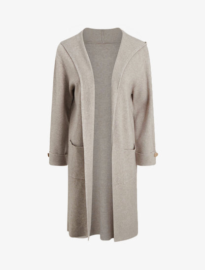 Gilet droit long à capuche - Taupe clair - 1