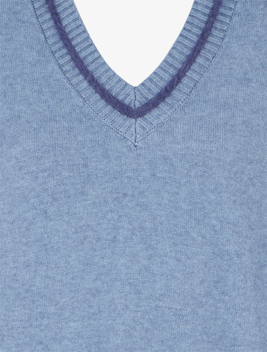 Pull coupe carrée à col V - Bleu - 3