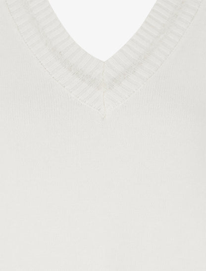 Pull coupe carrée à col V - Écru - 3