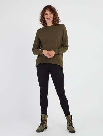 Pull droit uni à bords côtélés - Kaki - 8