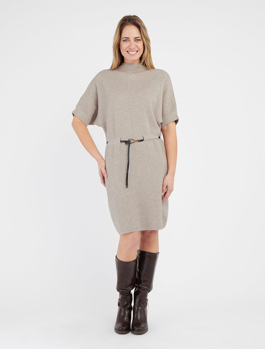 Vestido suéter recto de mangas cortas - Topo claro