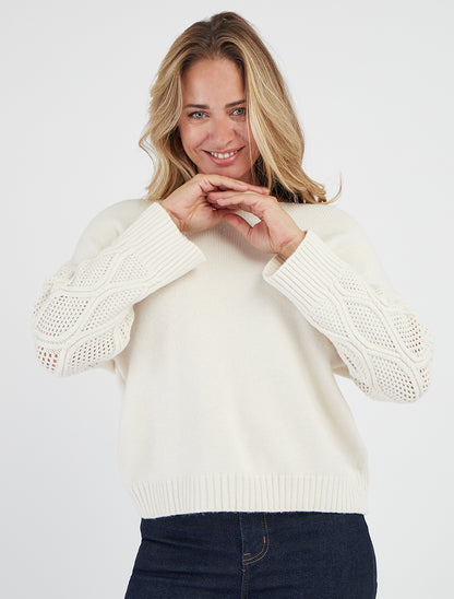 Suéter liso con mangas caladas - Crudo