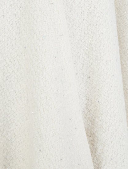Poncho long uni à sequins - Blanc - 3