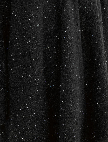 Poncho long uni à sequins - Noir - 3