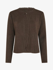 Gilet uni à détail effiloché - Marron - 1