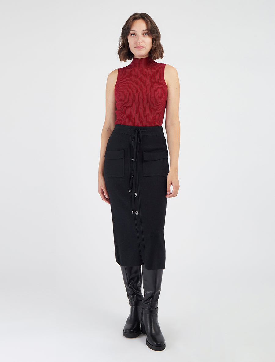 Top de punto fantasía con cuello alto - Burdeos