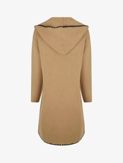 Gilet long à capuche et liseré brodé - Camel - 2