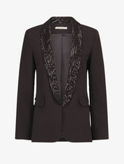 Blazer col à sequins - Noir - 1