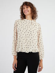 Top de lunares con cuello lavallière - Beis
