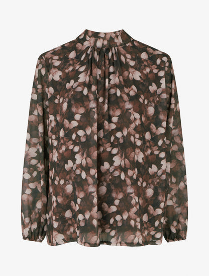 Blouse fluide imprimé feuilles à liens - Marron - 1